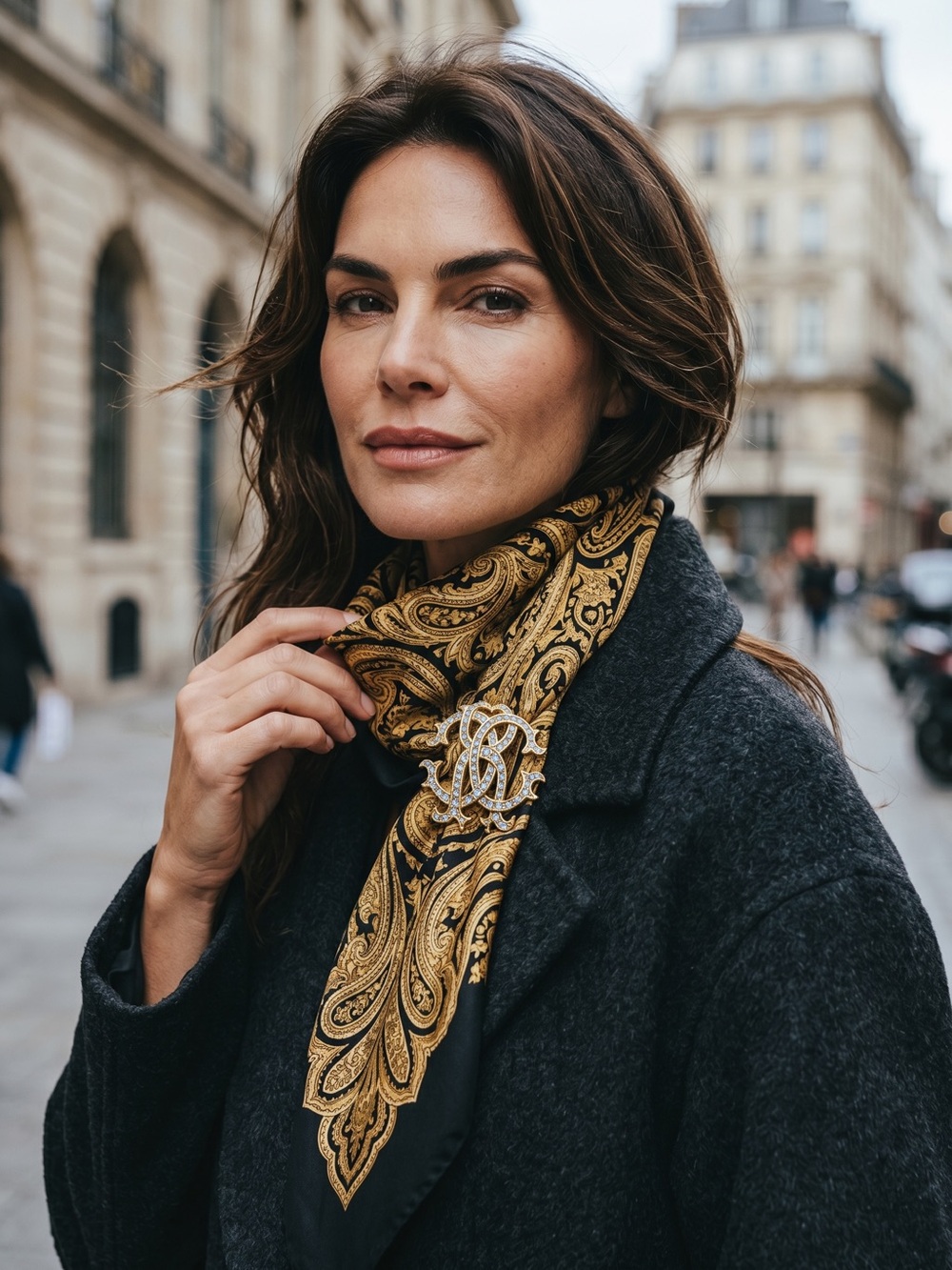 Roberto Cavalli Gold-Tone Brooch with Blue Crystal Accents